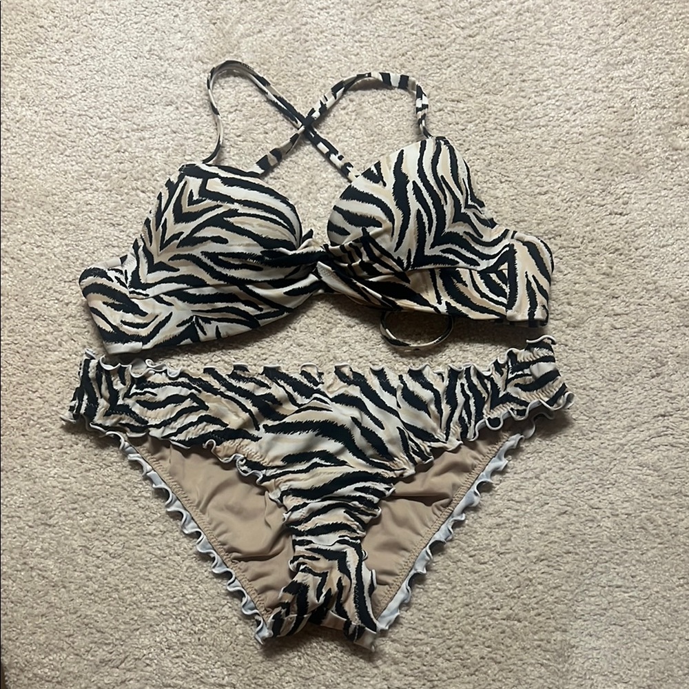 Shade & Shore Black and Cream Bikini with Zebra Print